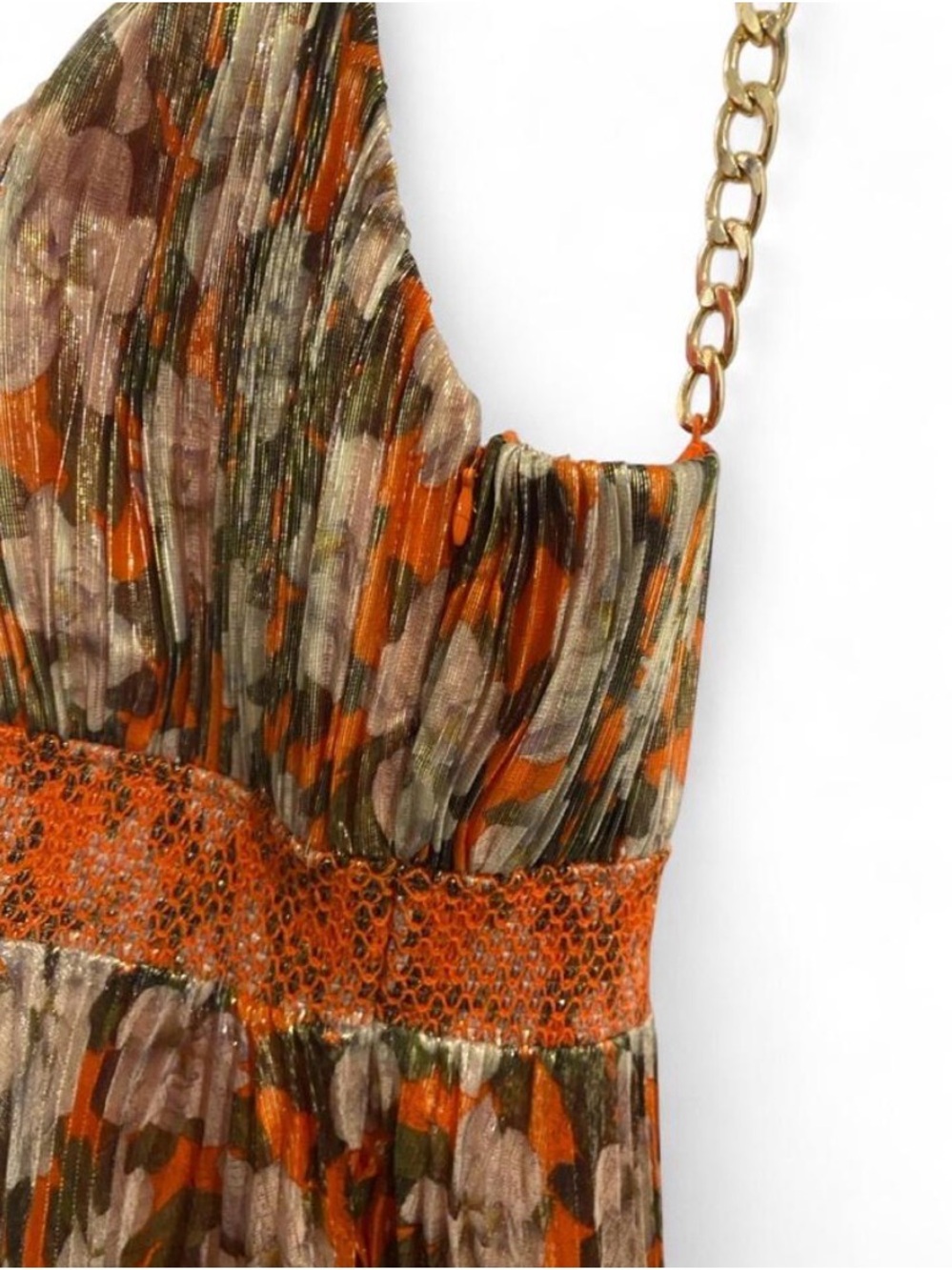 Alice + Olivia Gloria Chain-Strap Pleated Maxi Dress 🧡🤎 - Picture 4 of 9